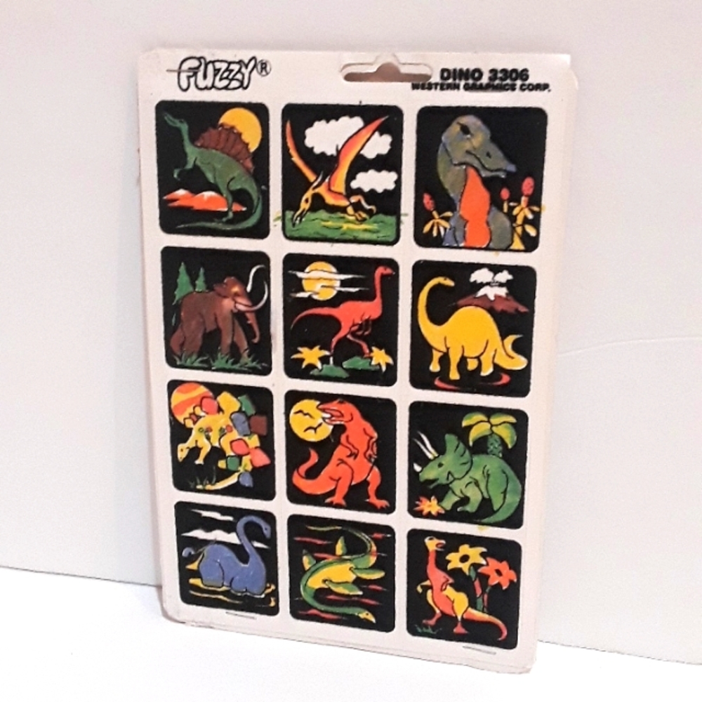 RARE FUZZY DINO POSTER VELVET DINOSAUR MINI STICKER SET DINO #3306